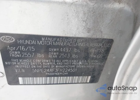 2015 Hyundai Sonata Se from USA, damaged, VIN 5NPE24AF3FH224501